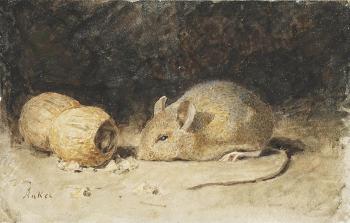 Albert Anker : A mouse with a peanut
